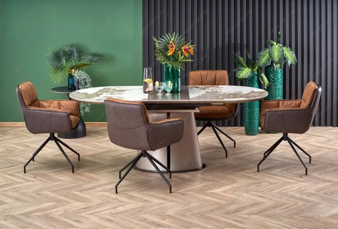 Стол обеденный Halmar ROBINSON (бежевый мрамор/капучино/черный) | изображение 1