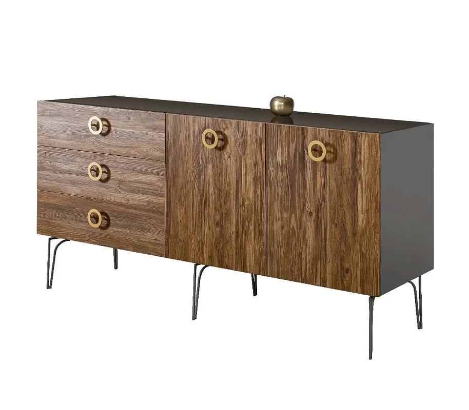 Комод 1.6м Bogemia Wood Fi (Серый) (Lakobel/Золото) БМКМ-4(Wo)