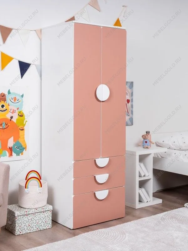 Шкаф распашной Пикси, с двумя дверьми, тремя выдвижными ящиками и полкой 60x57x180, мечтательный пион | изображение 1