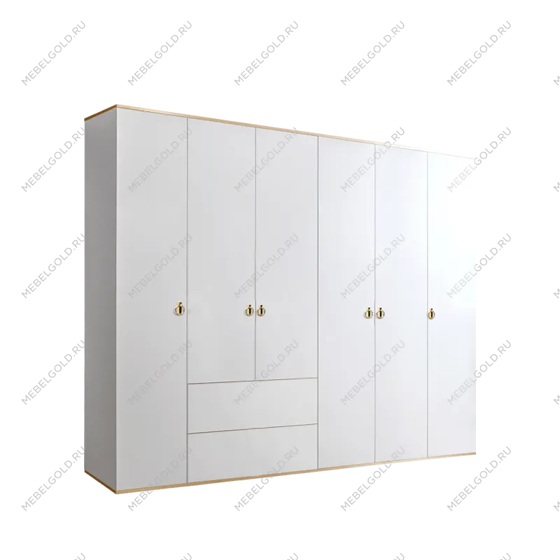 Шкаф 6-ти дверный с ящиками Римини (Белый/Золото) РМШ2/61