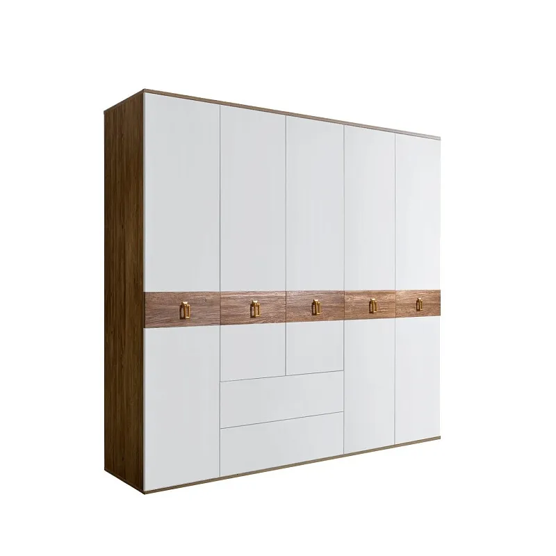 Шкаф 5-ти дверный с ящиками, Bogemia Woodline Wood Fa (Белый/Золото) БМШ2/51(Wo)