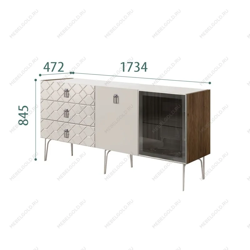 Комод 1.6м Bogemia Woodline Fa (Шелк) (Novabuk/Хром) БМКМ-4[5][10]