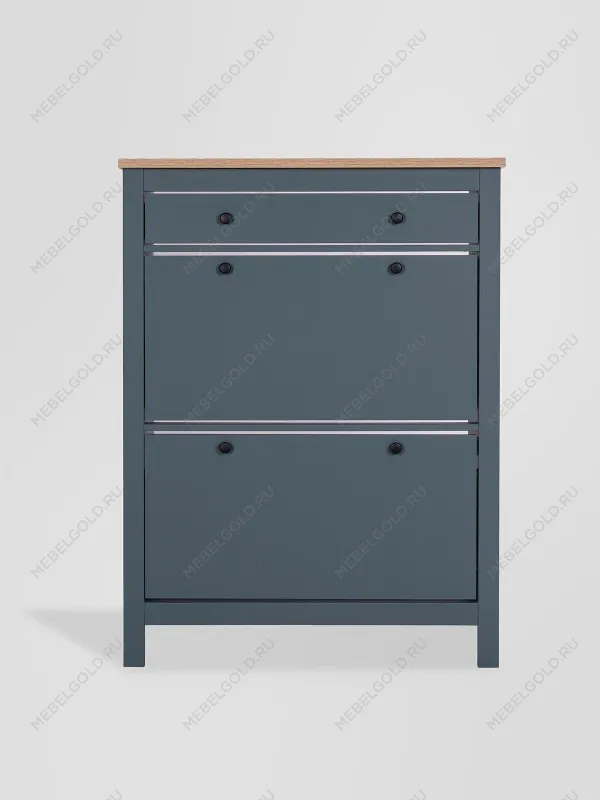 Обувница Сага с 2 откидными ящиками 92х122 темно-бирюзовая-ясень | изображение 5