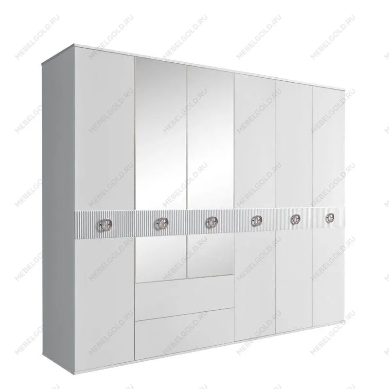Шкаф 6-ти дверный с зеркалами, с ящиками, Bogemia Fillini (Белый/Хром) БМШ1/61(Fi)
