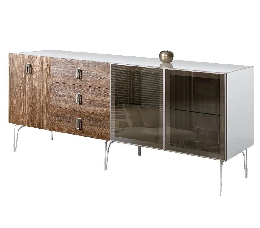 Комод 2.1м Bogemia Wood Fa (Белый) (Lakobel/Хром) БМКМ-5(Wo)[5][10]