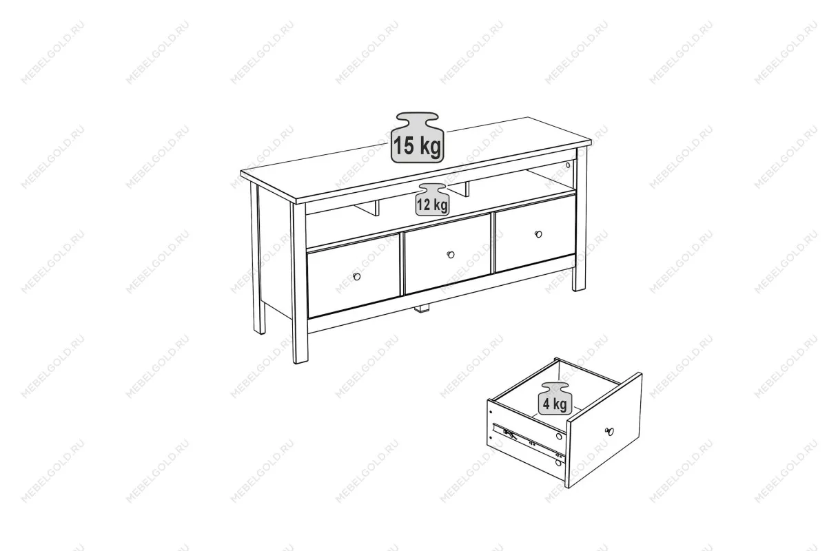 Тумба ТВ Сага, 3 ящика, 131х42х63 см, кашемир/ясень | изображение 3