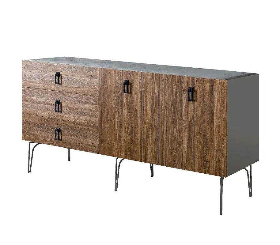 Комод 1.6м Bogemia Wood Fa (Серый) (Novabuk/Черный) БМКМ-4(Wo)