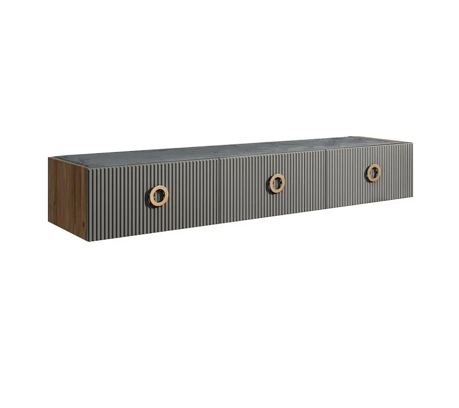 Тумба телевизионная 1.6м Bogemia Woodline Fly Fi (Серый) (Novabuk/Золото) БМТ-1