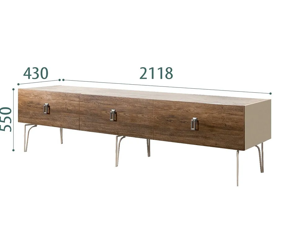 Тумба под телевизор 2.1м Bogemia Wood Fa (Ваниль) (Novabuk/Хром) БМТ-2(Wo)