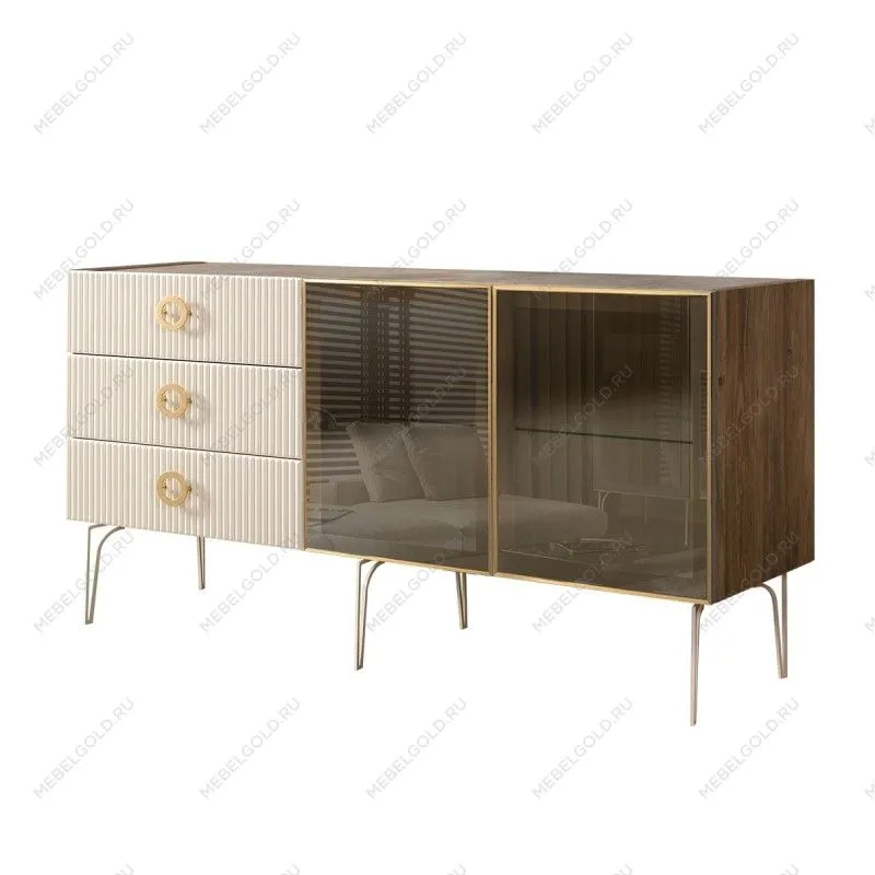 Комод 1.6м Bogemia Woodline Fi (Слоновая кость) (Novabuk/Золото) БМКМ-4[5]