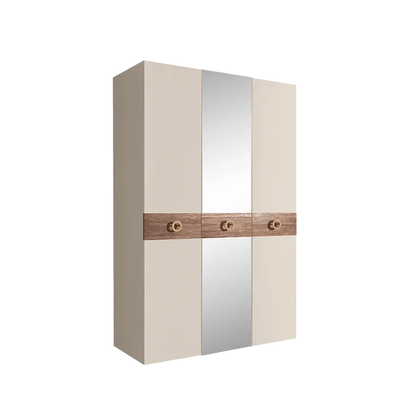 Шкаф 3-х дверный с зеркалом Bogemia Wood Fi (Слоновая кость/Золото) БМШ1/3(Wo)