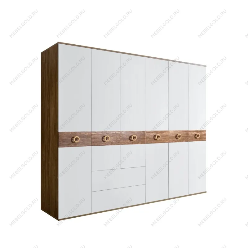 Шкаф 6-ти дверный с ящиками, Bogemia Woodline Wood Fi (Белый/Золото) БМШ2/61(Wo)