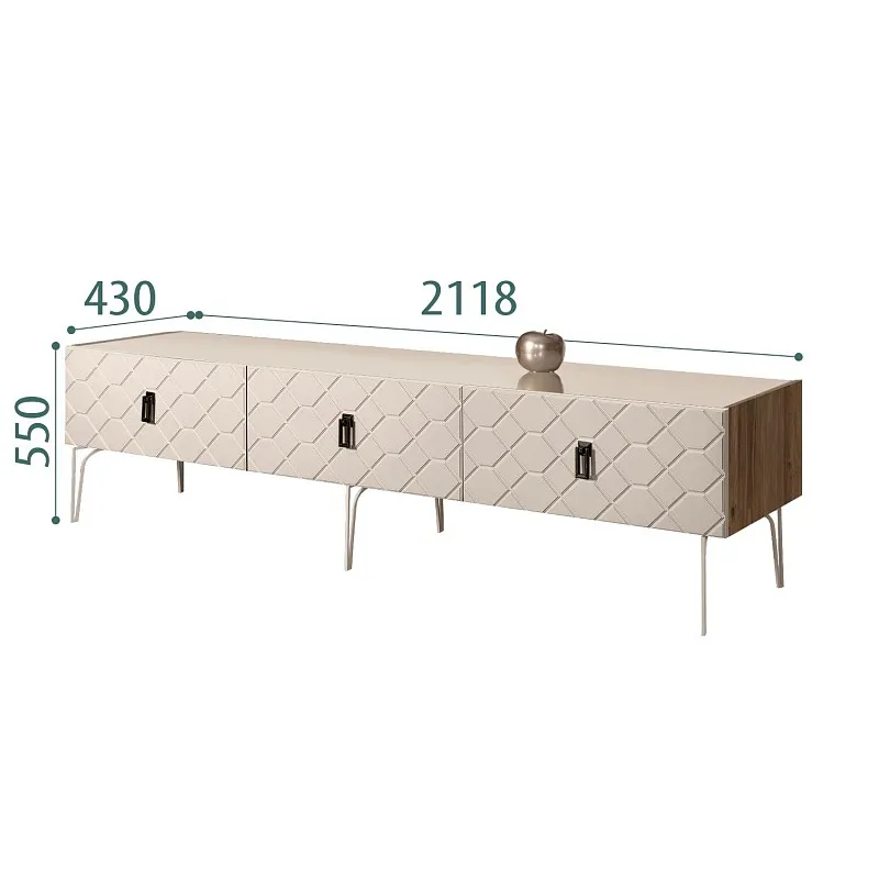 Тумба телевизионная 2.1м Bogemia Woodline Fa (Ваниль) (Lakobel/Черный) БМТ-2