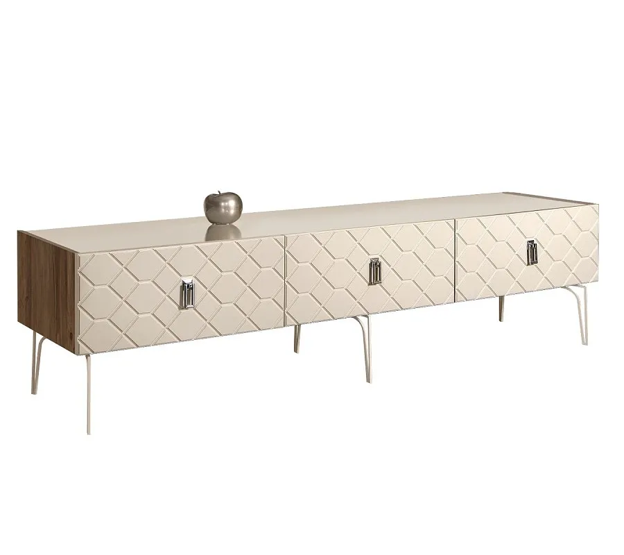 Тумба телевизионная 2.1м Bogemia Woodline Fa (Слоновая кость) (Lakobel/Хром) БМТ-2