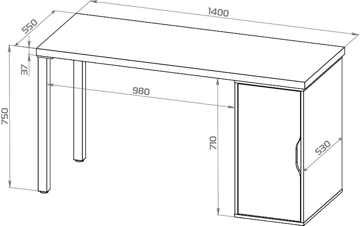 ИНГАР 2/ДВ/T стол письменный 140x75x55, белый | изображение 2