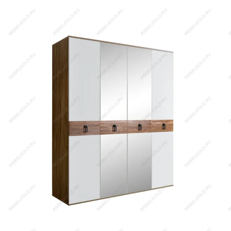 Шкаф 4-х дв. с зеркалами Bogemia Woodline Wood Fa (Белый/Черный) БМШ1/4(Wo)