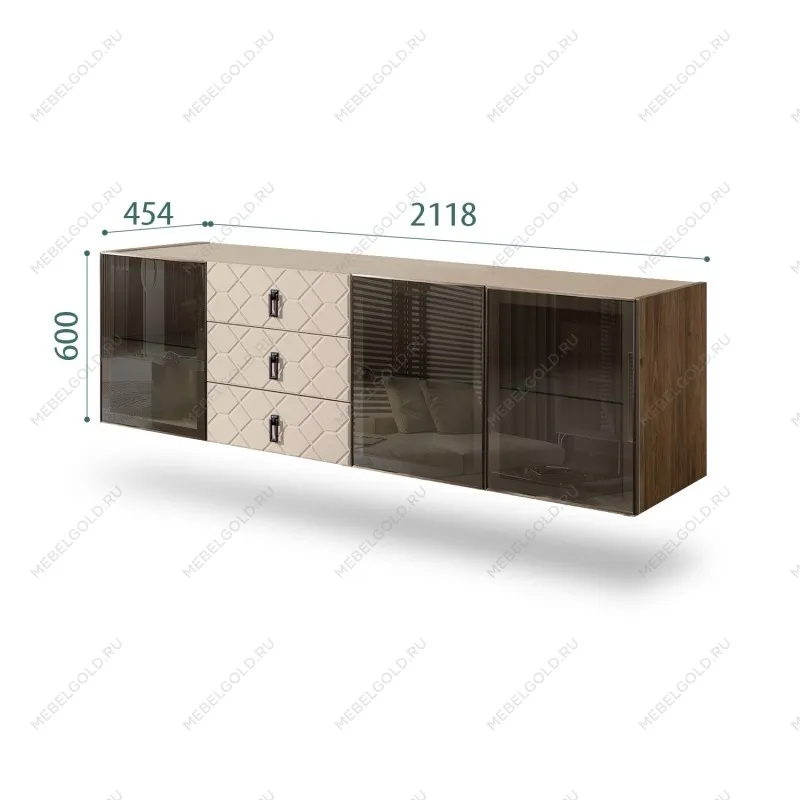 Комод 2.1м Bogemia Woodline Fly Fa (Ваниль) (Novabuk/Черный) БМКМ-5[5]