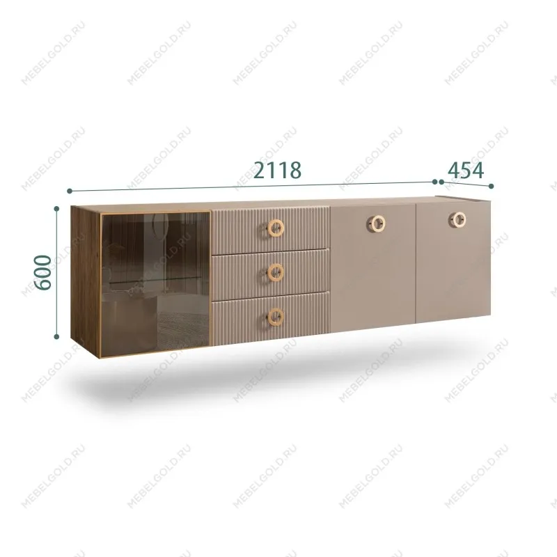 Комод 2.1м Bogemia Woodline Fly Fi (Мокка) (Novabuk/Золото) БМКМ-5[4]