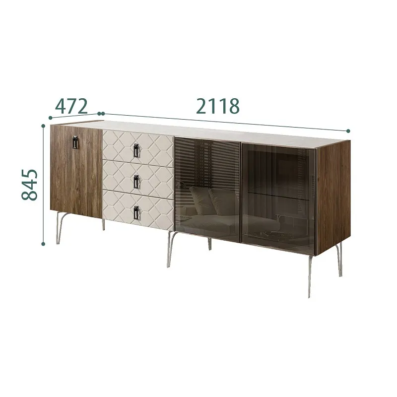 Комод 2.1м Bogemia Woodline Wood Fa (Шелк) (Novabuk/Черный) БМКМ-5[5][10]