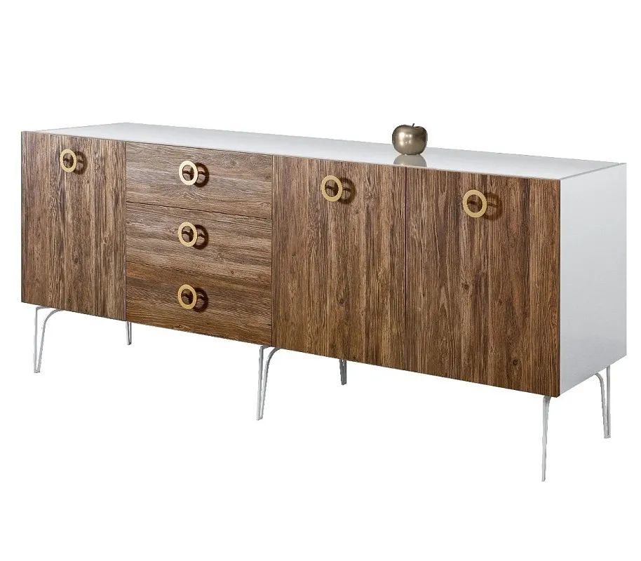 Комод 2.1м Bogemia Wood Fi (Белый) (Lakobel/Золото) БМКМ-5(Wo)