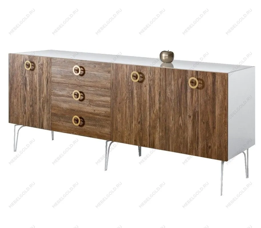 Комод 2.1м Bogemia Wood Fi (Белый) (Lakobel/Золото) БМКМ-5(Wo)