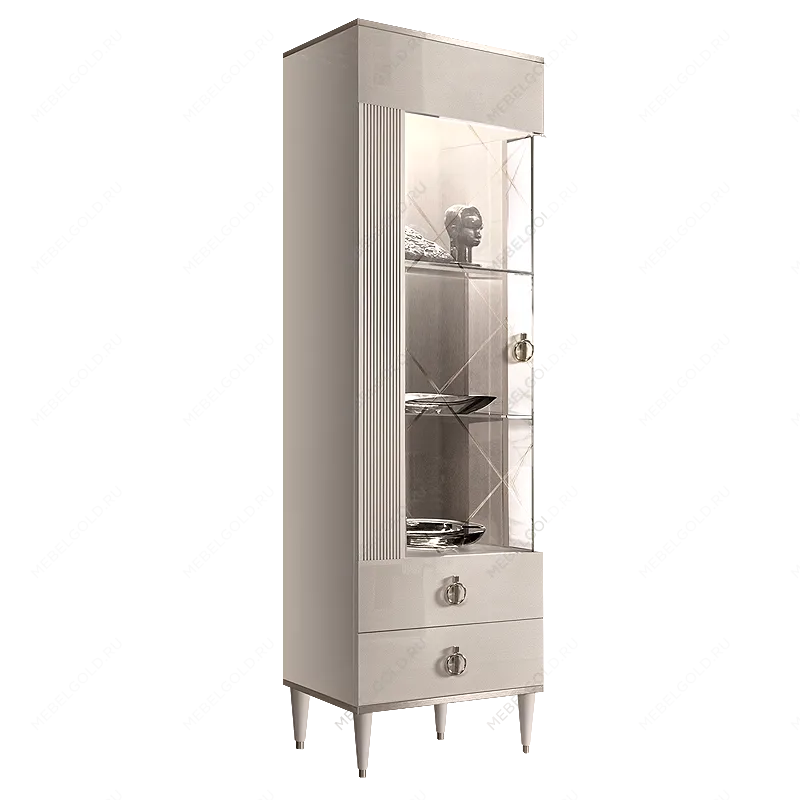 Витрина 1-ств. Римини СОЛО (Белый/Серебро) (Левая) РМВ1-1С(s)