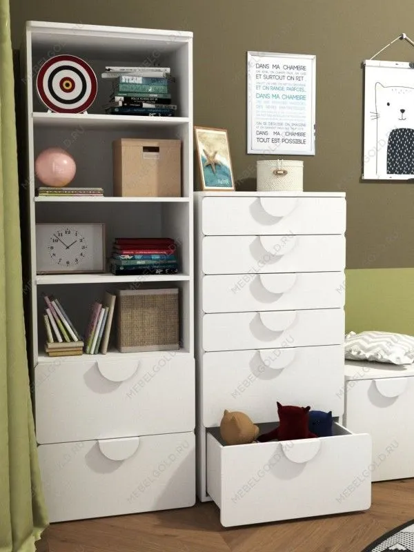 Стеллаж Пикси, с двумя выдвижными ящиками 60x57x180, белый (робкий подснежник) | изображение 10