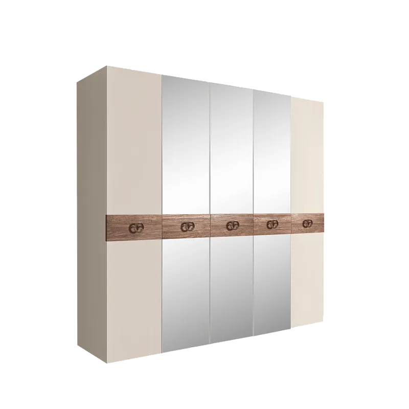 Шкаф 5-ти дв. с зеркалами Bogemia Wood Fi (Слоновая кость/Хром) БМШ1/5(Wo)