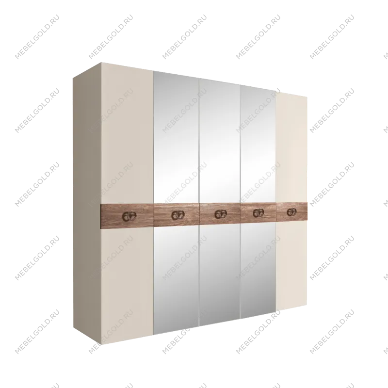 Шкаф 5-ти дв. с зеркалами Bogemia Wood Fi (Слоновая кость/Хром) БМШ1/5(Wo)