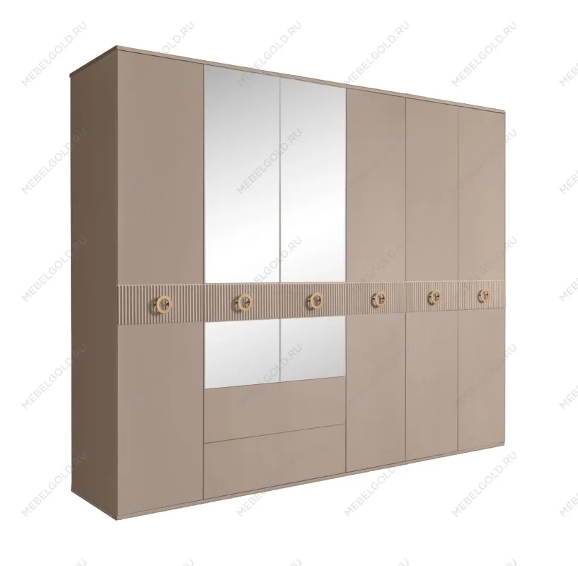 Шкаф 6-ти дверный с зеркалами, с ящиками, Bogemia Fillini (Мокка/Золото) БМШ1/61(Fi)
