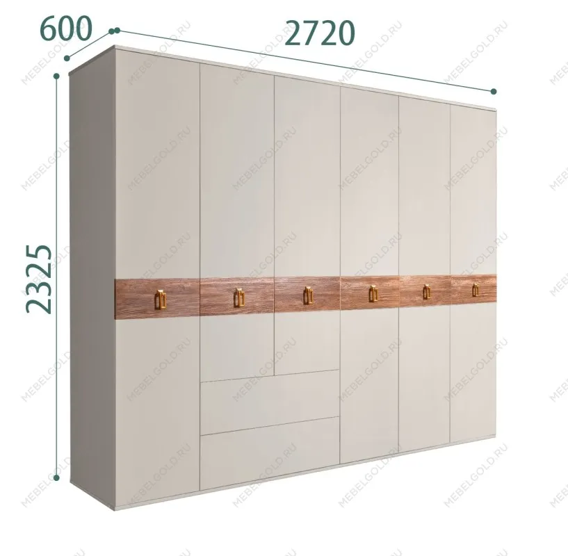 Шкаф 6-ти дверный с ящиками, Bogemia Wood Fa (Шелк/Золото) БМШ2/61(Wo)