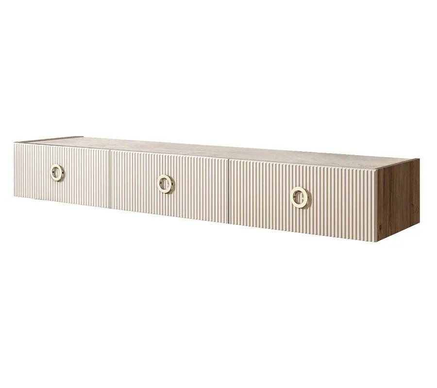 Тумба телевизионная 2.1м Bogemia Woodline Fly Fi (Слоновая кость) (Novabuk/Золото) БМТ-2
