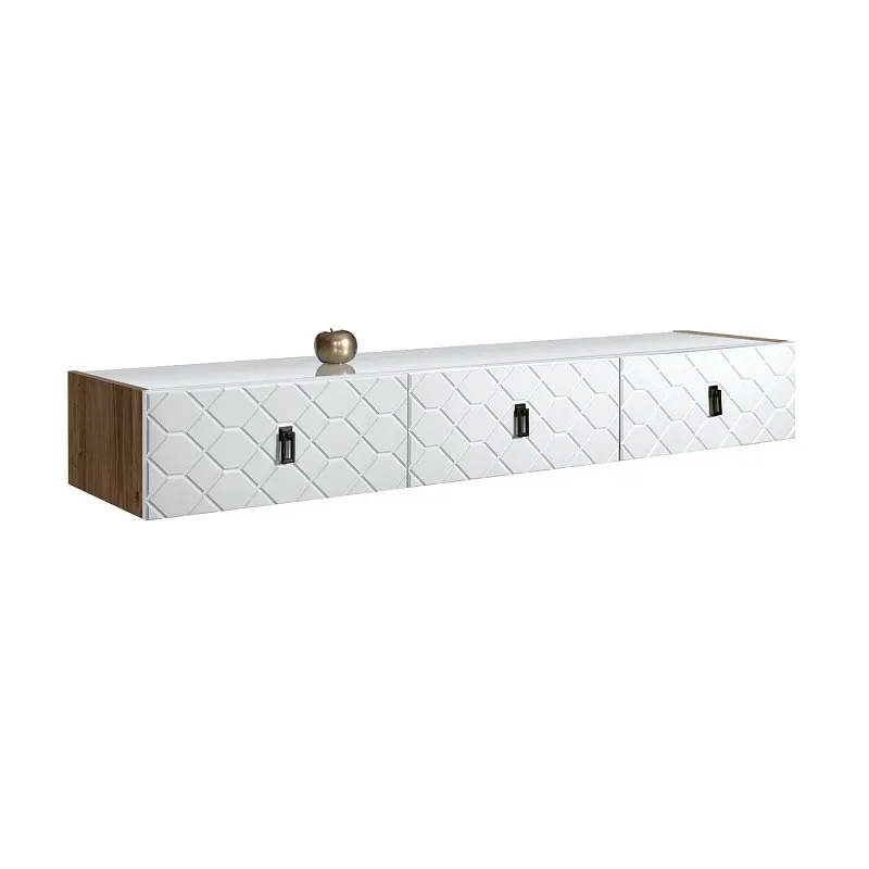 Тумба телевизионная 2.1м Bogemia Woodline Fly Fa (Белый) (Lakobel/Черный) БМТ-2
