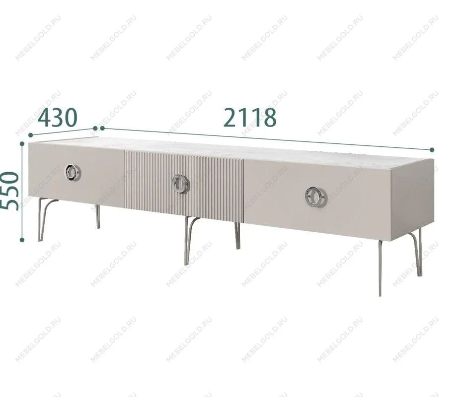 Тумба под телевизор 2.1м Bogemia Fillini (Шелк) (Novabuk/Хром) БМТ-2(Fi)[10]