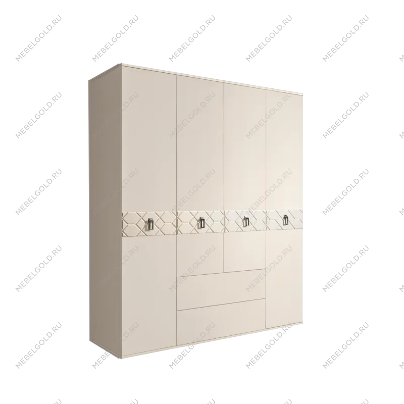 Шкаф 4-х дверный с ящиками, Bogemia Farfalle (Слоновая кость/Хром) БМШ2/41(Fa)