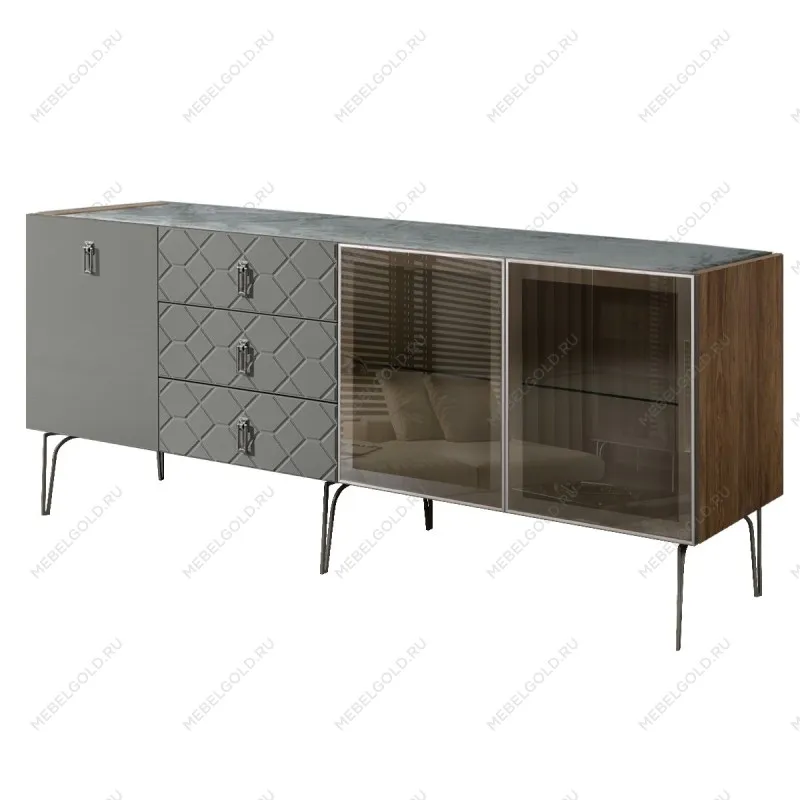 Комод 2.1м Bogemia Woodline Fa (Серый) (Novabuk/Хром) БМКМ-5[5][10]