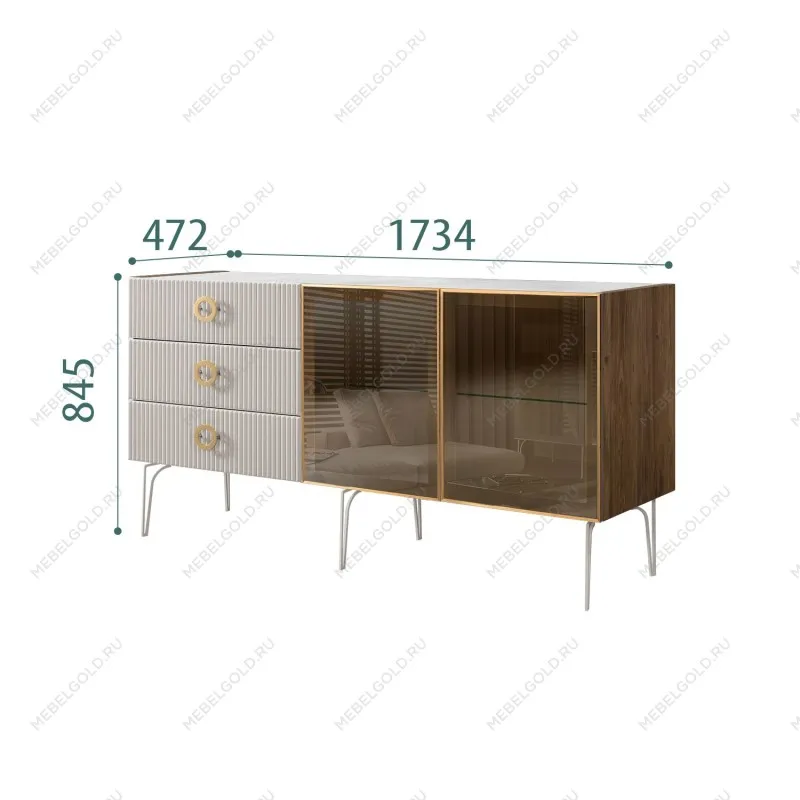 Комод 1.6м Bogemia Woodline Fi (Шелк) (Novabuk/Золото) БМКМ-4[5]