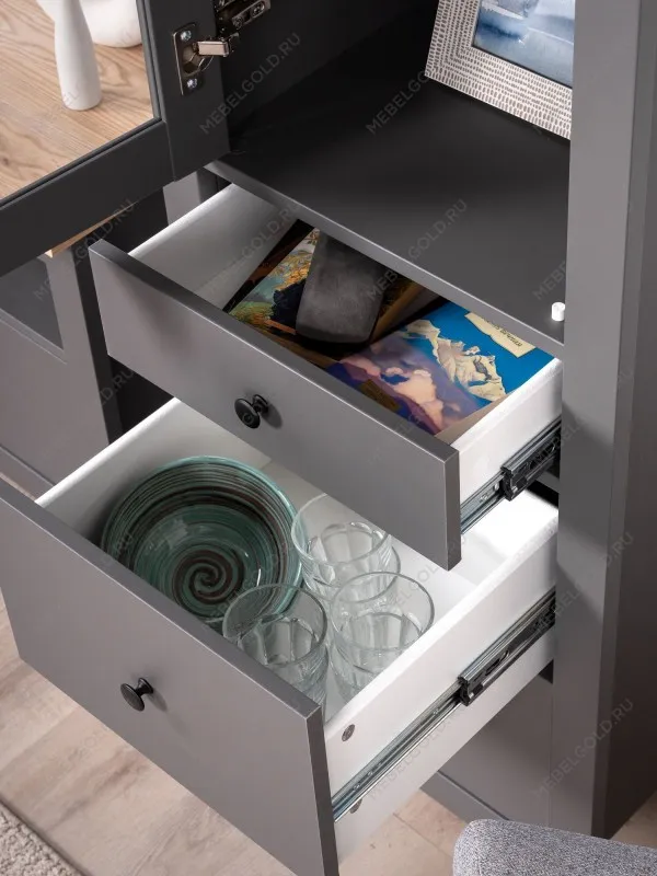 Шкаф с витриной Сага, 50х41х215 см, серый/ясень | изображение 3