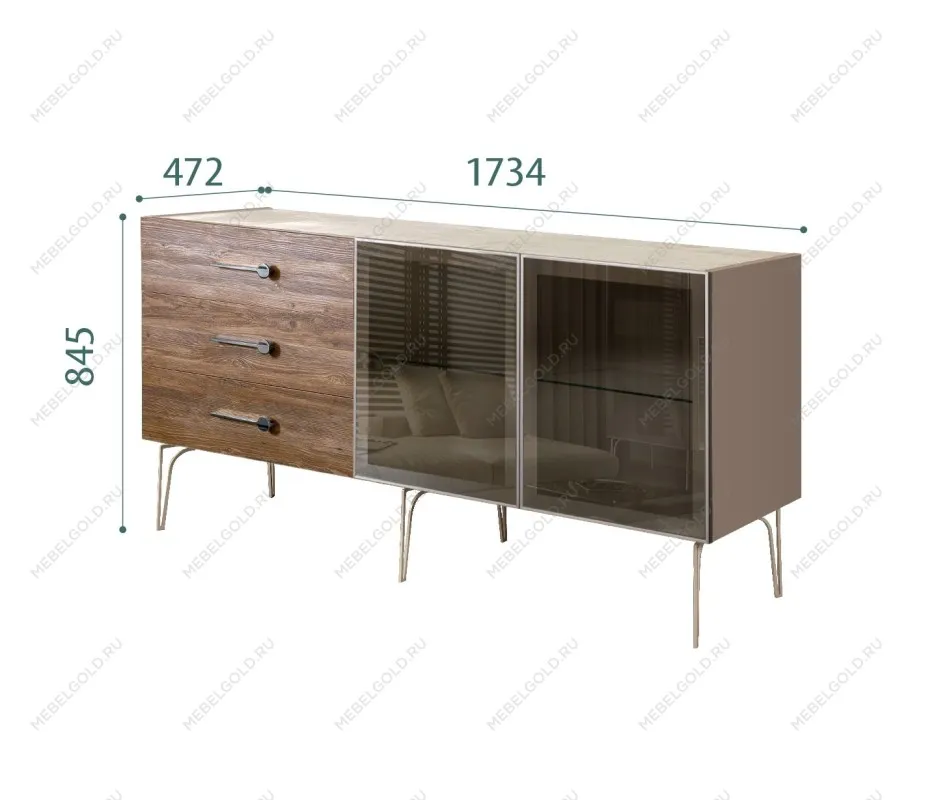 Комод 1.6м Bogemia Wood Wo (Мокка) (Novabuk/Хром) БМКМ-4(Wo)[5]