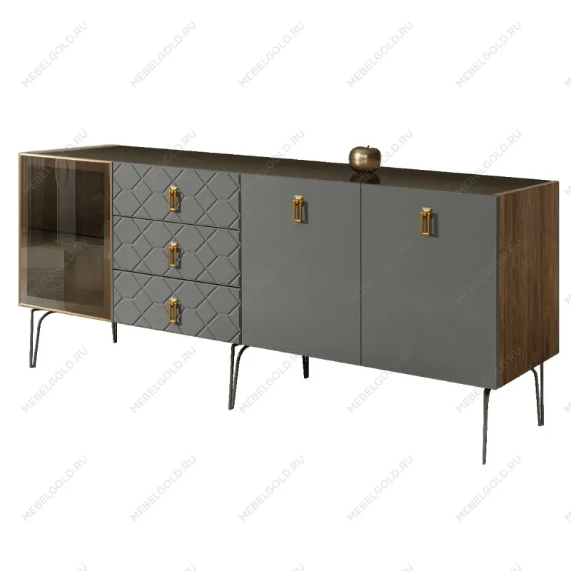 Комод 2.1м Bogemia Woodline Fa (Серый) (Lakobel/Золото) БМКМ-5[4]