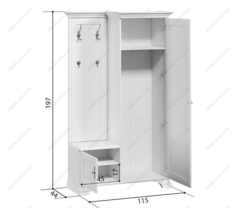 Шкаф с вешалкой Кентаки PPK/110P белый | изображение 4