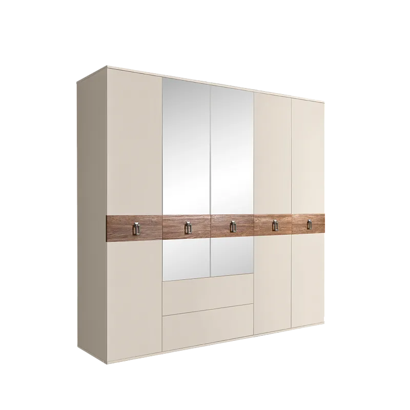 Шкаф 5-ти дверный с зеркалами, с ящиками, Bogemia Wood Fa (Слоновая кость/Хром) БМШ1/51(Wo)