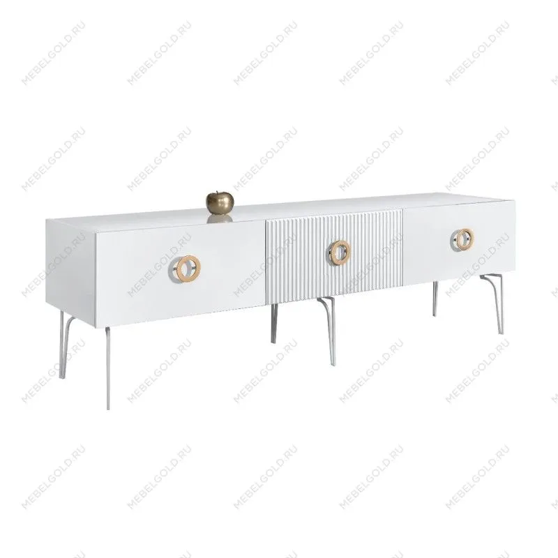 Тумба под телевизор 1.6м Bogemia Fillini (Белый) (Lakobel/Золото) БМТ-1(Fi)[10]