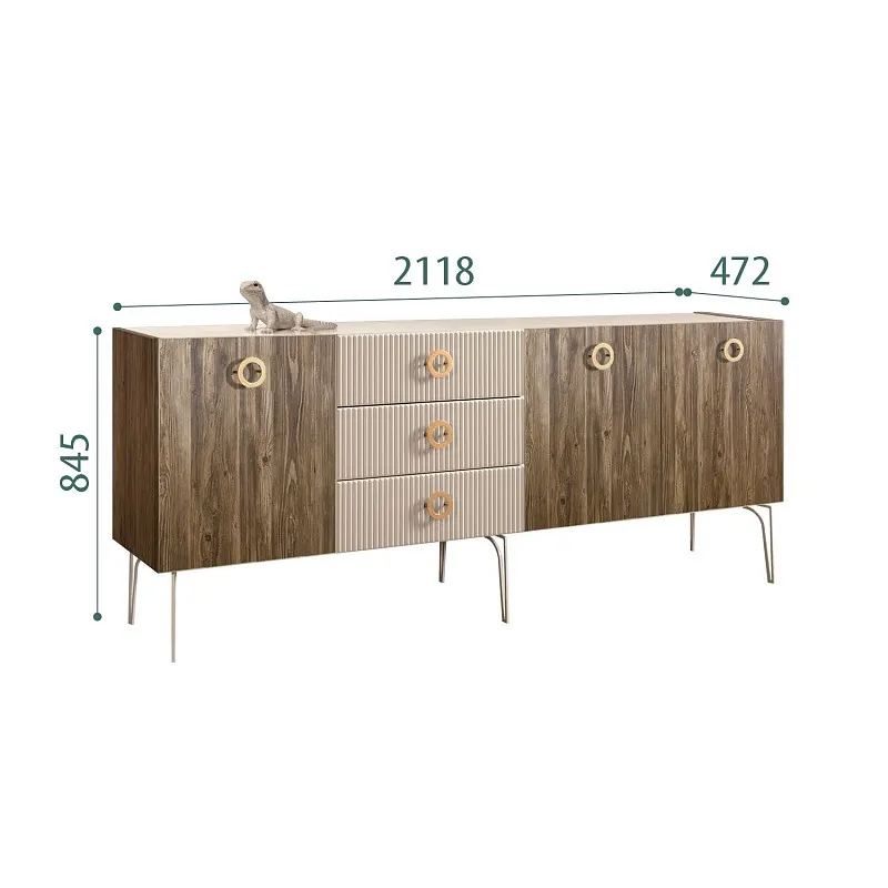 Комод 2.1м Bogemia Woodline Wood Fi (Ваниль) (Lakobel/Золото) БМКМ-5