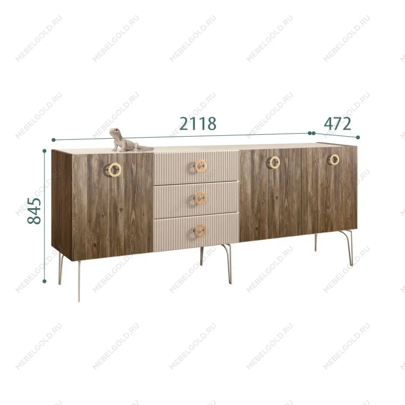 Комод 2.1м Bogemia Woodline Wood Fi (Ваниль) (Lakobel/Золото) БМКМ-5