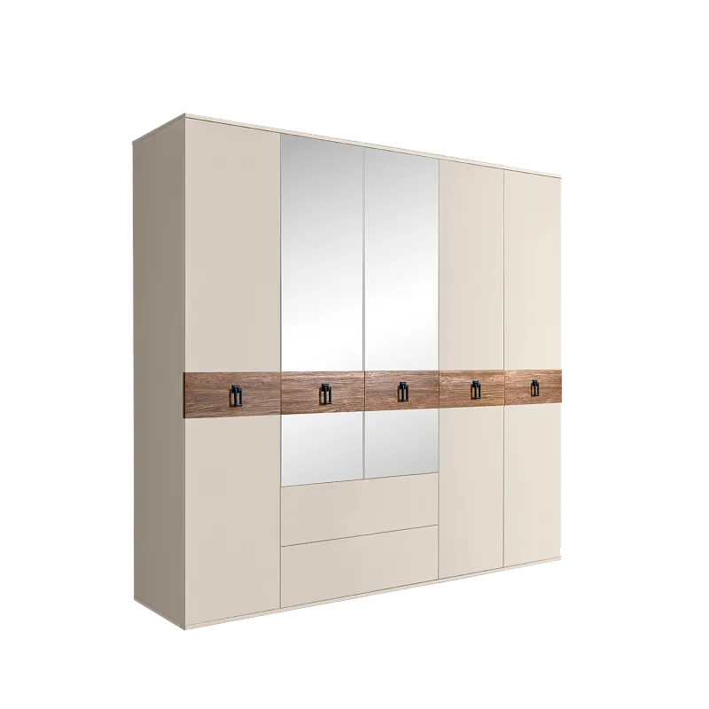 Шкаф 5-ти дверный с зеркалами, с ящиками, Bogemia Wood Fa (Слоновая кость/Черный) БМШ1/51(Wo)