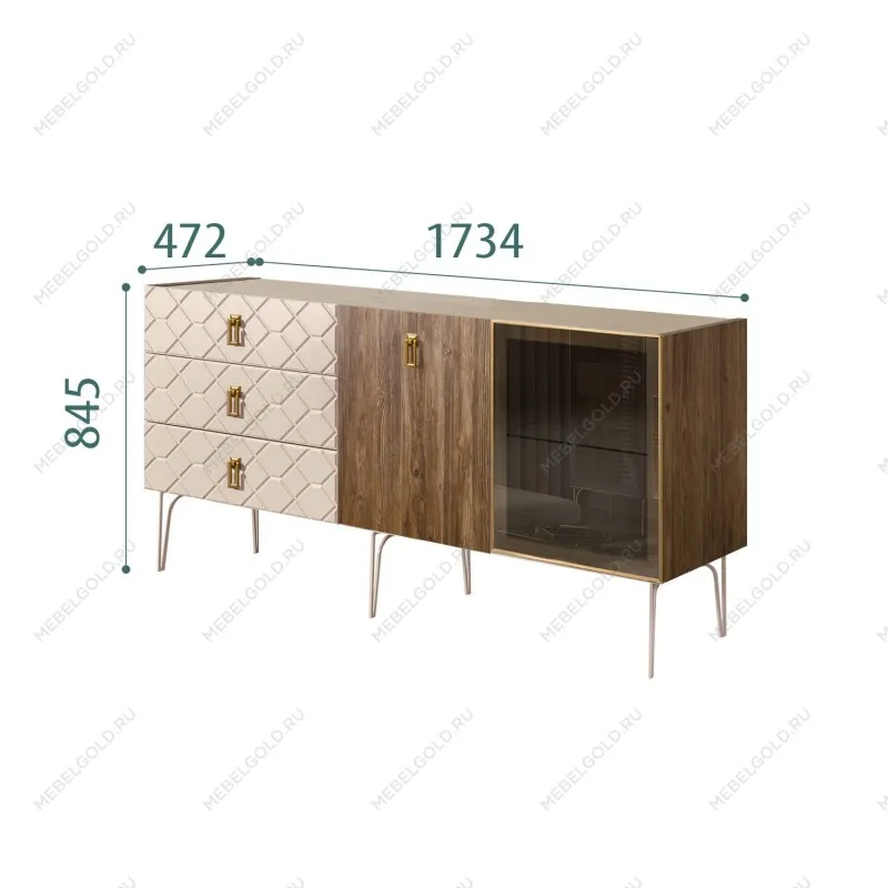 Комод 1.6м Bogemia Woodline Wood Fa (Ваниль) (Novabuk/Золото) БМКМ-4[5][10]