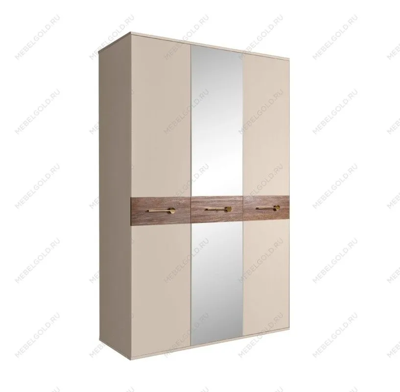 Шкаф 3-х дверный с зеркалом Bogemia Wood Wo (Ваниль/Золото) БМШ1/3(Wo)