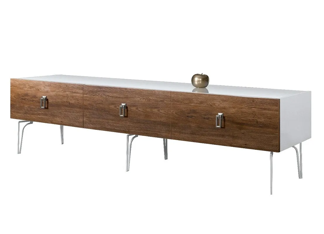 Тумба под телевизор 2.1м Bogemia Wood Fa (Белый) (Lakobel/Хром) БМТ-2(Wo)