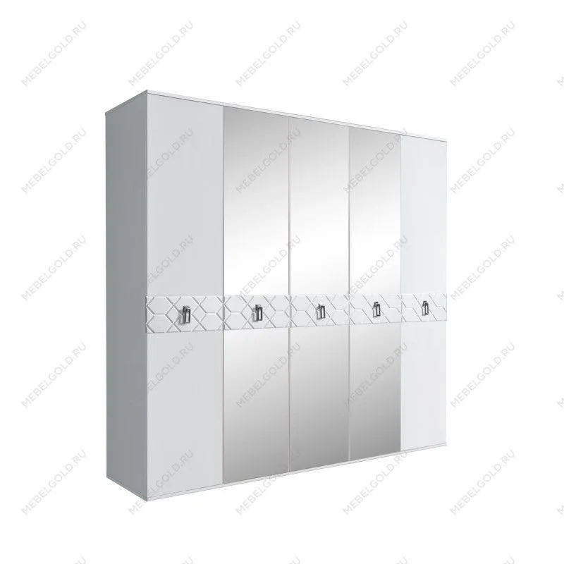 Шкаф 5-ти дв. с зеркалами Bogemia Farfalle (Белый/Хром) БМШ1/5(Fa)